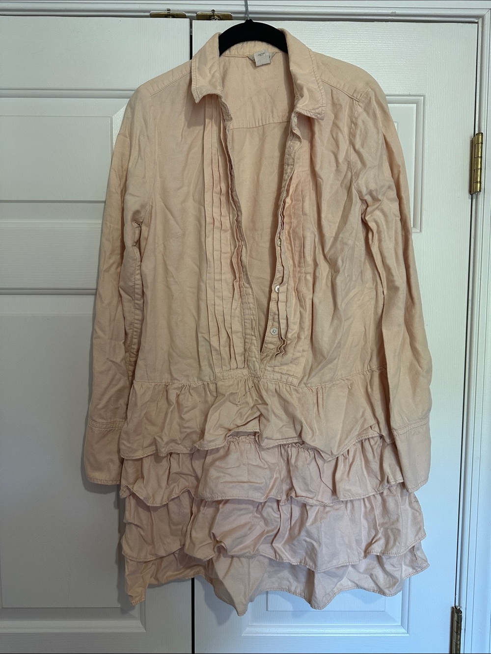 J. Crew Pale Blush Ruffle Tunic Shirt